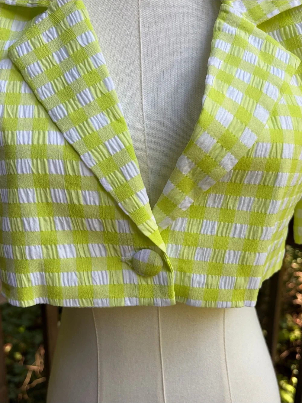 For Love & Lemons Cropped Gingham Short-Sleeve Blazer NWT - Picture 6 of 7